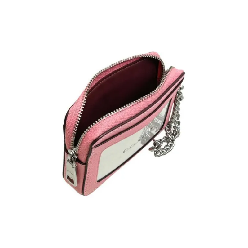COACH Card Case Pebbled Leather Card Holder Mini Women's Silver & Blossom Pink-2