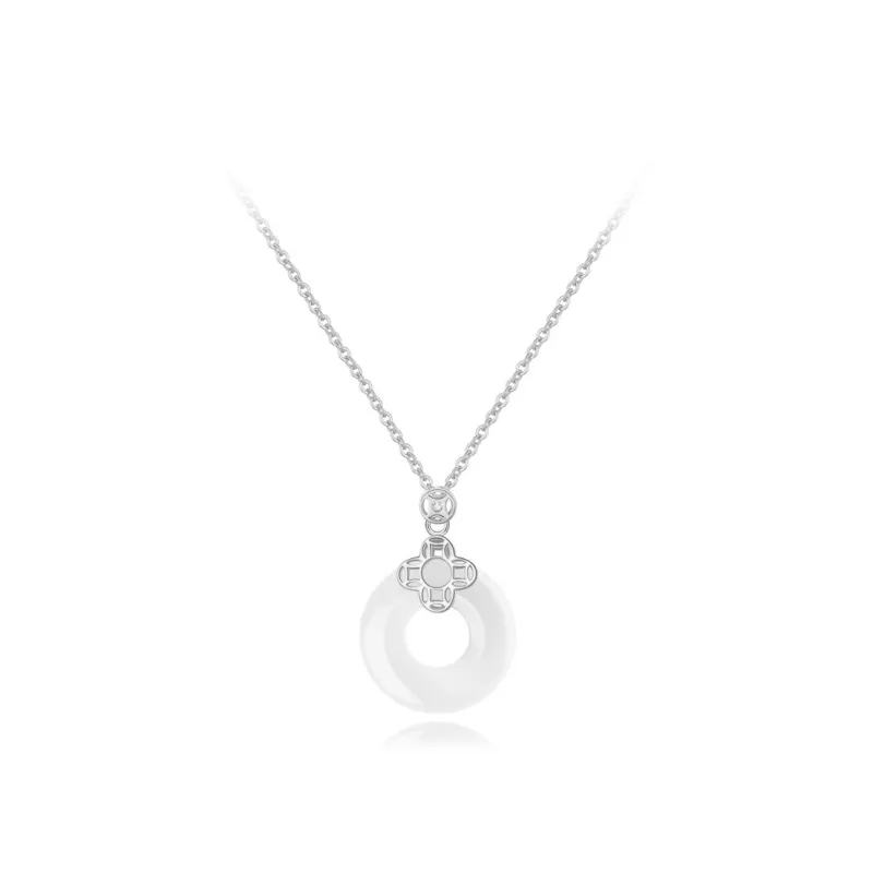 Muyan Chalcedony Lucky Four Leaf Clover Peace Buckle Necklace Women's-2
