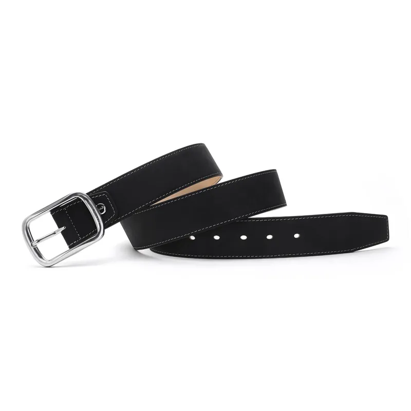 ELLE HOMME Pin Buckle Cross Buckle Top Grain Cow Leather, Alloy Leather Belts Men's Black Width 3.85cm-2