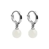 E2538 Round Bead Hoop Earrings, White Jade Color
