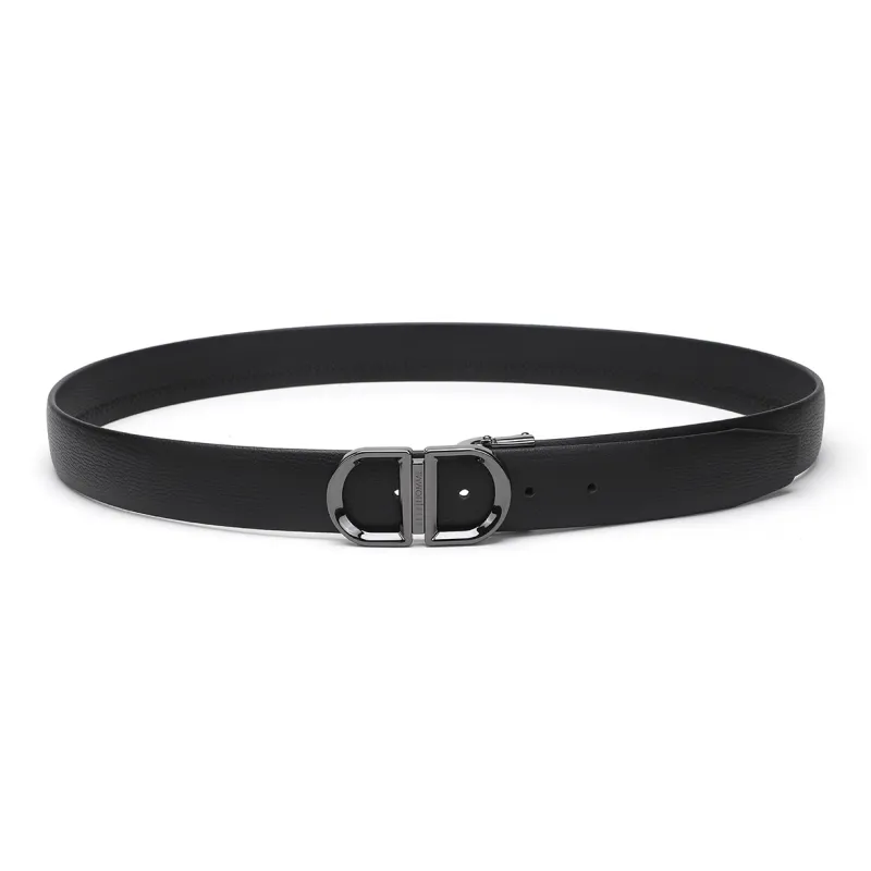 ELLE HOMME Plate Buckle Belt For Men Genuine Leather Alloy Buckle Men's Belt Men's Black Width 3.4cm-4