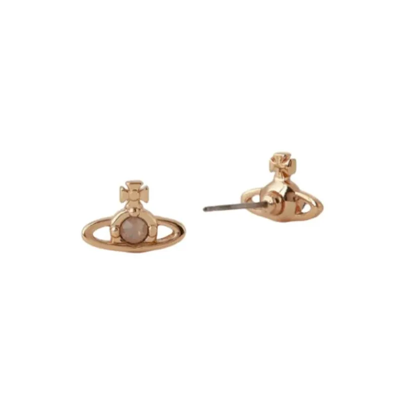 Vivienne Westwood Brass Stud Earrings Unisex Rose Gold/Milk Pink Diamond-1
