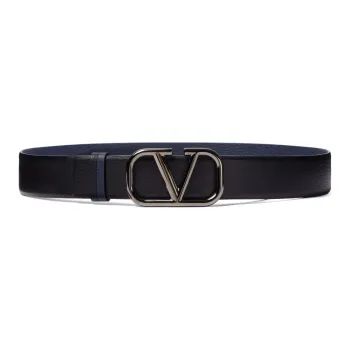 Valentino Double-Sided Logo Decoration Smooth Buckle Leather Belts Men's Black