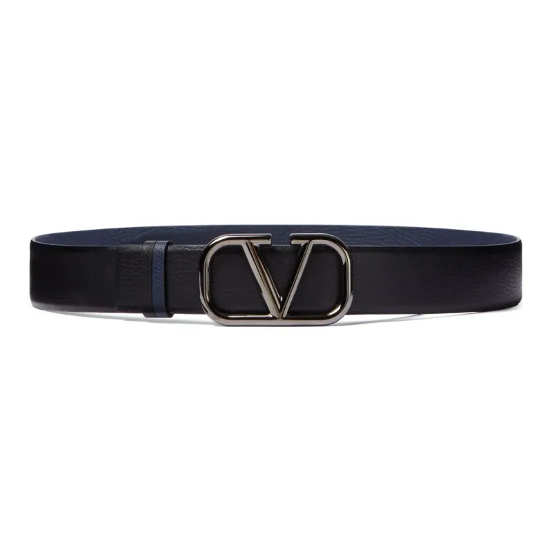 Valentino Double-Sided Logo Decoration Smooth Buckle Leather Belts Men's Black-0