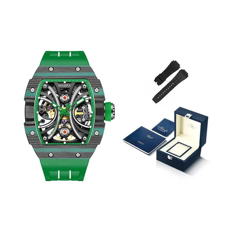 HaofaTourbillon Arknights Series Mechanical Movement Rubber Strap Watch Men's Watches Cut-Out Dial-6