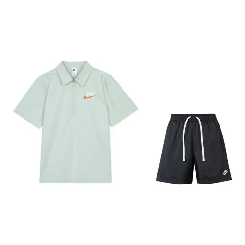 Nike Casual Sportswear Unisex Set Aqua Blue Tops+Black Shorts