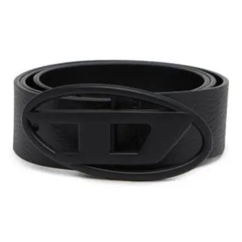 DIESEL Cut Out Design Smooth Buckle Leather Belts Men's Black Width 3.9cm