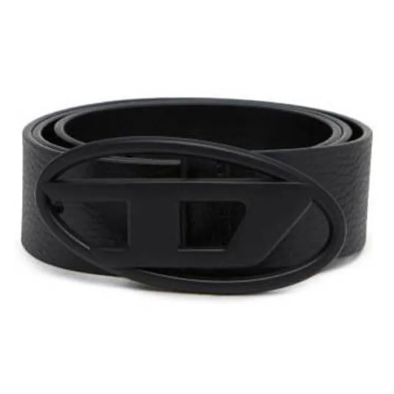 DIESEL Cut Out Design Smooth Buckle Leather Belts Men's Black Width 3.9cm-0