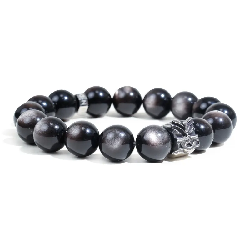 FOUNDIN Large Size 12mm Gold Sheen Obsidian Silver Sheen Obsidian Bracelets Men's-4