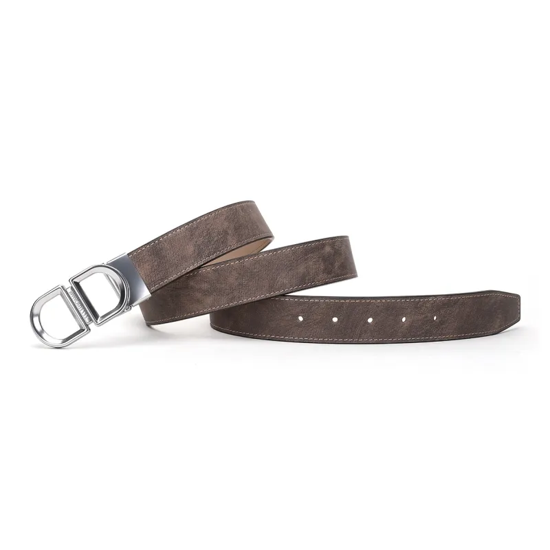 ELLE HOMME Plate Buckle Belt Genuine Leather, Alloy Buckle Top Grain Cow Leather Belt Men's Light Brown Width 3.4cm-3