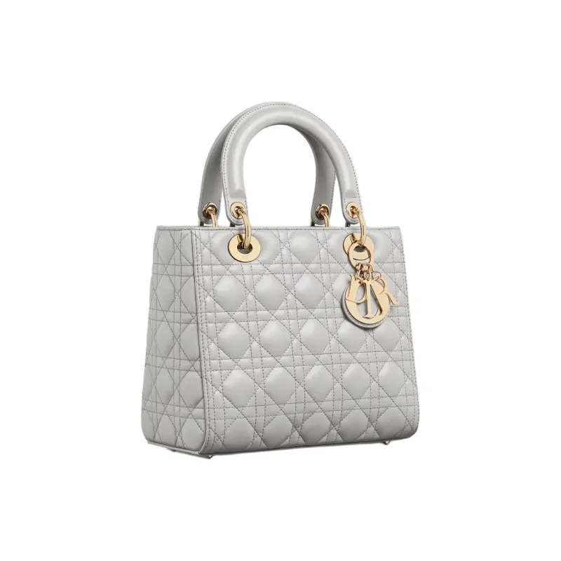 DIOR Lady Dior Wicker Pattern Lambskin Dior Bag Shoulder Bag Crossbody Bag Handbag Medium Size Women's Mist Gray-2