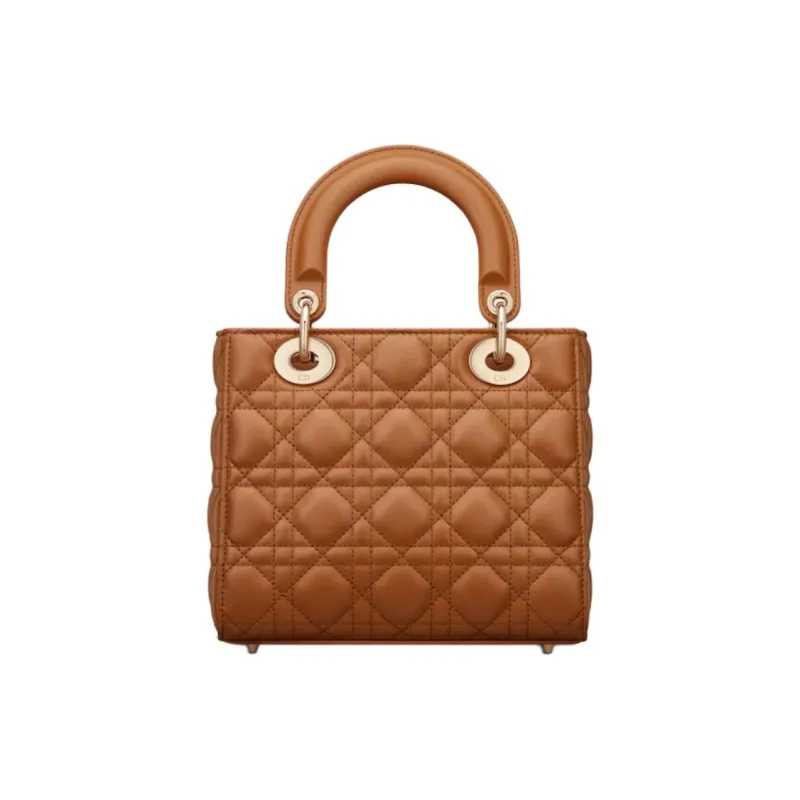 DIOR Sheepskin Tote Bag Shopping Bag Shoulder Bag Crossbody Bag Handbag Small Size Women's Gold Brown-2