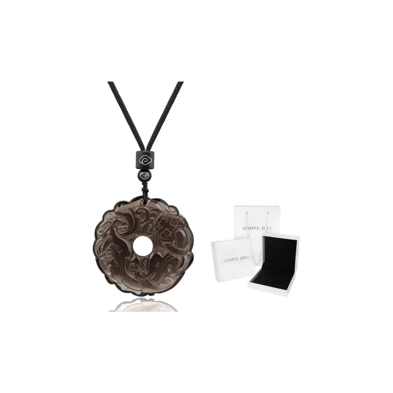 SIMPLE JOYS Obsidian Peace Buckle Pendant Hand Woven Sweater Chain Unisex-1