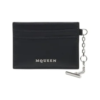 Alexander McQueen Smooth Calf Leather Card Holder Women's Black & Silver