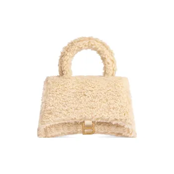 Balenciaga Furryhourglass Sheepskin Polyester Shoulder Bag Crossbody Bag Handbag Extra Small Women's Beige