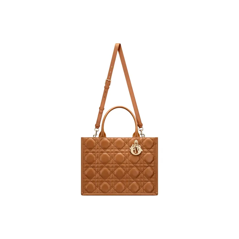 DIOR BookTote Calfskin Tote Bag Shopping Bag Handbag Medium Size Women's Gold Brown-1