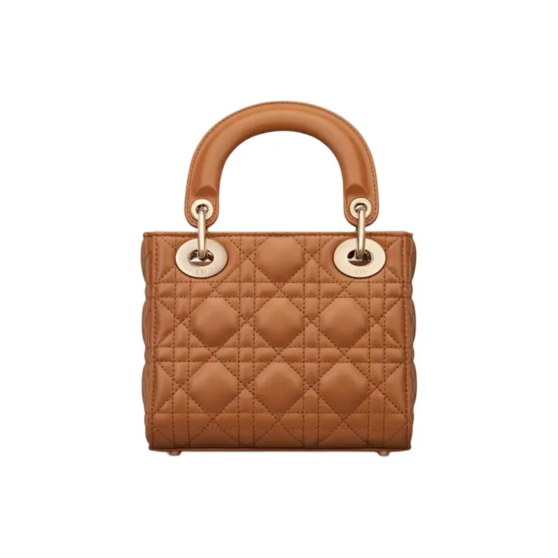 DIOR Lambskin Lady Dior Bag, Shoulder Bag, Crossbody Bag, Handbag Mini Women's Gold Brown-2