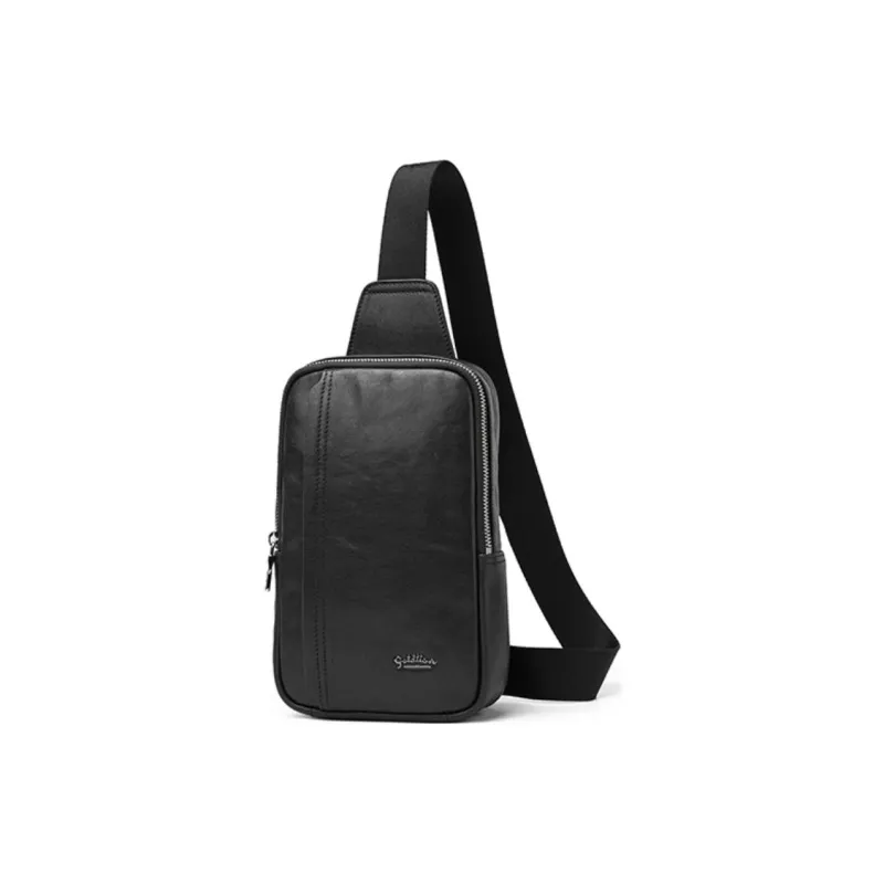 GOLDLION Cow Leather One Shoulder Crossbody Bag, Sling Bag Medium Size Men's Black-1