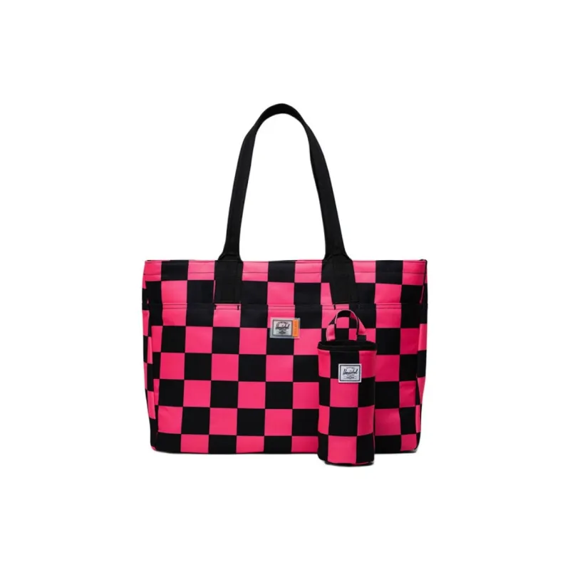 Herschel Recyclable Material Tote Bag Shopping Bag Handbag Women's Plaid Neon Pink/Black-1