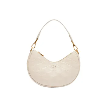LACOSTE Cow Leather Crescent Bag, Shoulder Bag, Crossbody Bag, Handbag Women's Bone White