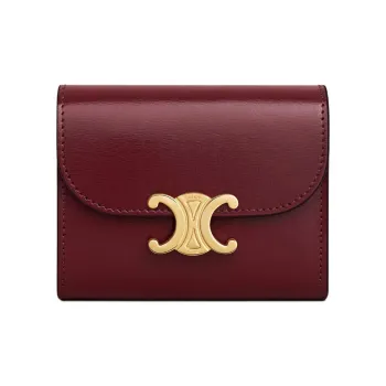 CELINE Triomphe Shiny Calfskin Wallet Small Size Women's Light Burgundy