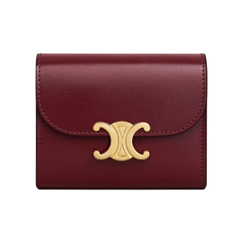 CELINE Triomphe Shiny Calfskin Wallet Small Size Women's Light Burgundy-0