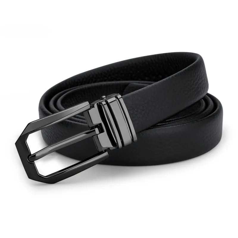 WilliamPOLO Cow Leather Leather Belts Women's Gunmetal Buckle Black Strap 2.4cm Width-3