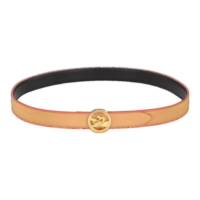 LONGCHAMP Double-Sided Multicolor Smooth Buckle Leather Belts Women's Beige-0