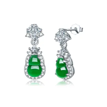Cuiya Golden Building Jadeite Stud Earrings Unisex