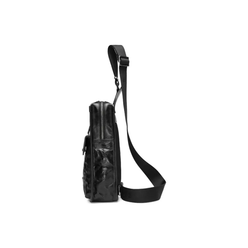 GOLDLION Cow Leather Sling Bag Medium Size Men's Black-2