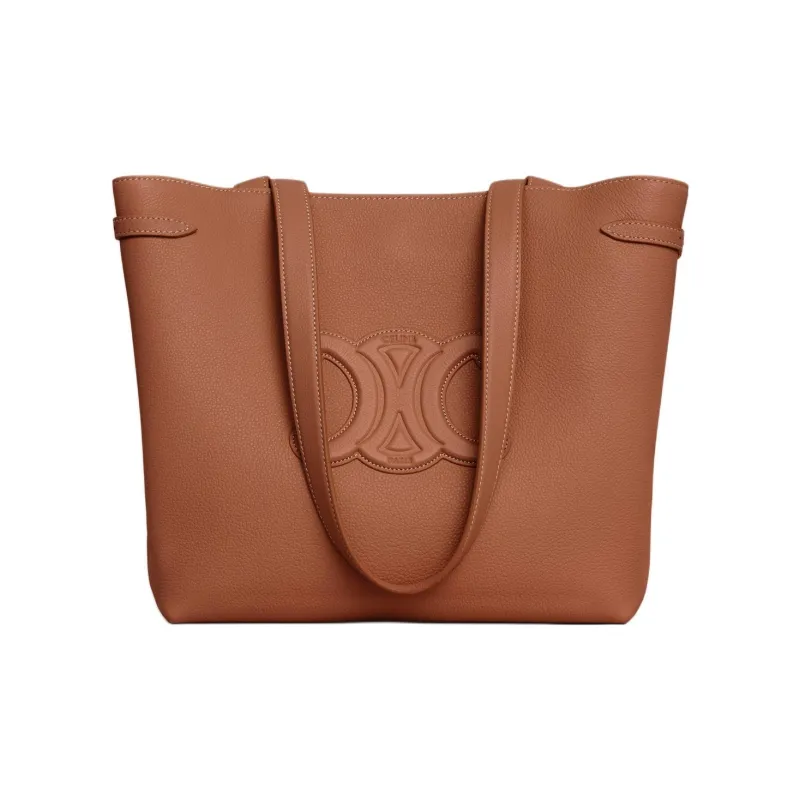 CELINE Grained Calfskin Small Tote Bags Shoulder Bags Women's Dark Brown-2