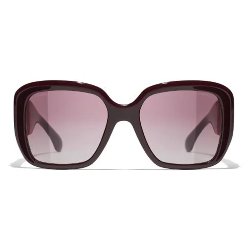 CHANEL Acetate Square Sunglasses Men's Burgundy-0
