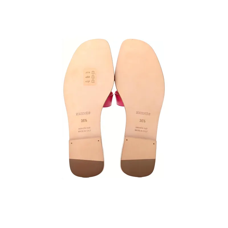 HERMES Oran Sandal Rose Flash Orange Calfskin Leather-4
