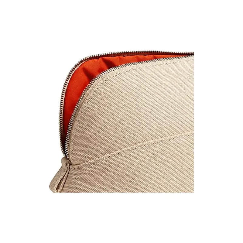HERMES Bolide Cotton With Lambskin Binding Makeup Bag Storage Bag Mini Women's White/Orange-1