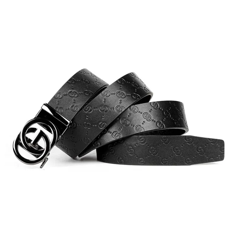 SHERIDan Textured Business Formal Automatic Buckle Cow Leather Belt Men's Black-4