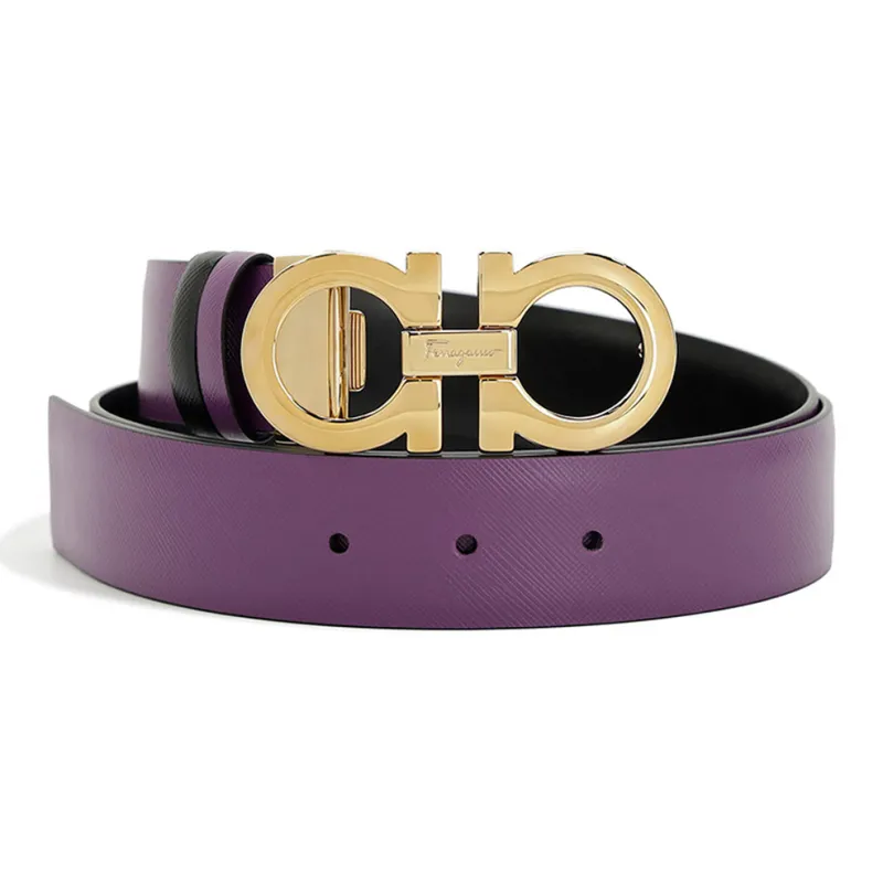 FERRAGAMO Logo Design Smooth Buckle Leather Belts Women's Purple Width: 3CM-0