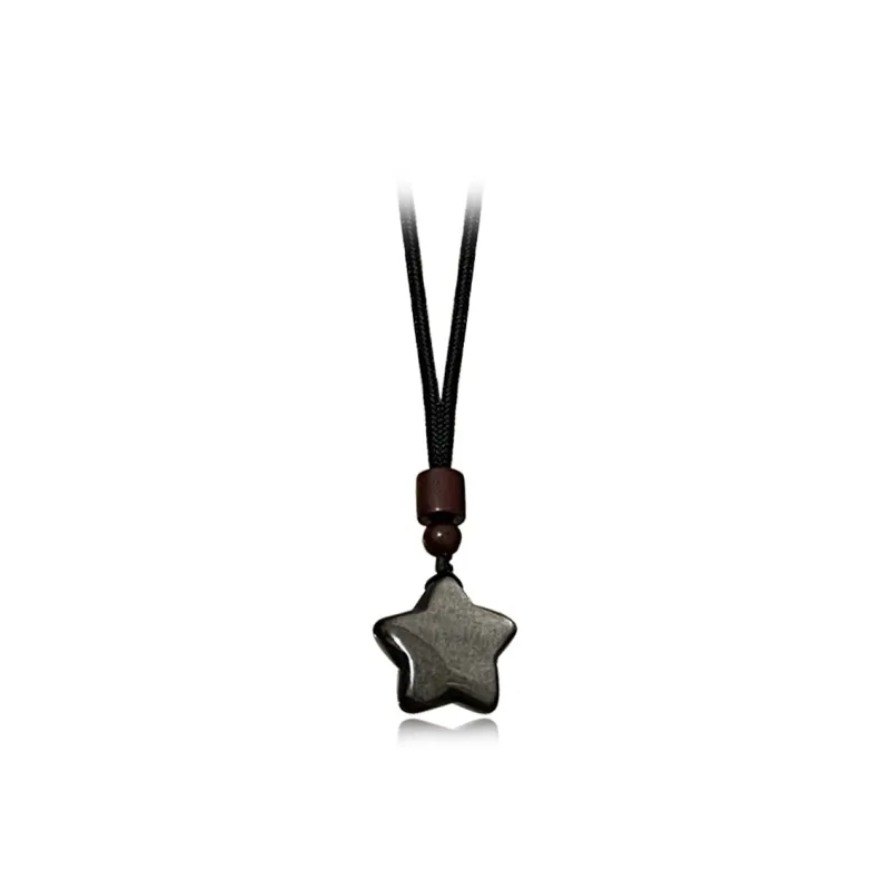 Muyan Obsidian Star Moon Necklace Unisex-0