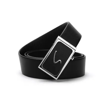 Satchi Sanduo Belt Men's Automatic Buckle Top Grain Cow Leather Steel Buckle Men's Belt Men's Black Width 3.4cm