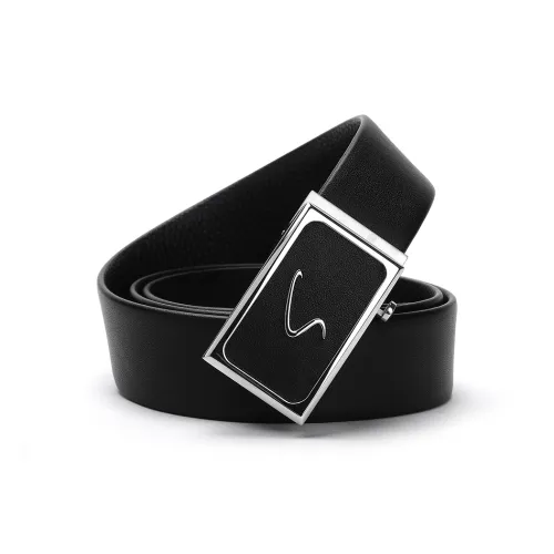 Satchi Sanduo Belt Men's Automatic Buckle Top Grain Cow Leather Steel Buckle Men's Belt Men's Black Width 3.4cm