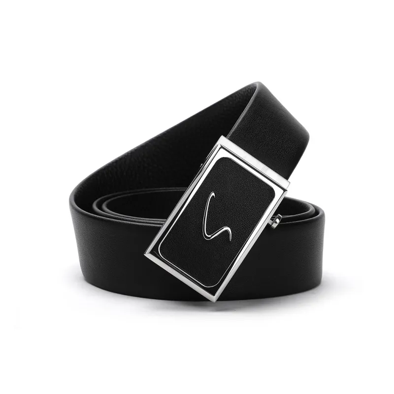 Satchi Sanduo Belt Men's Automatic Buckle Top Grain Cow Leather Steel Buckle Men's Belt Men's Black Width 3.4cm-0