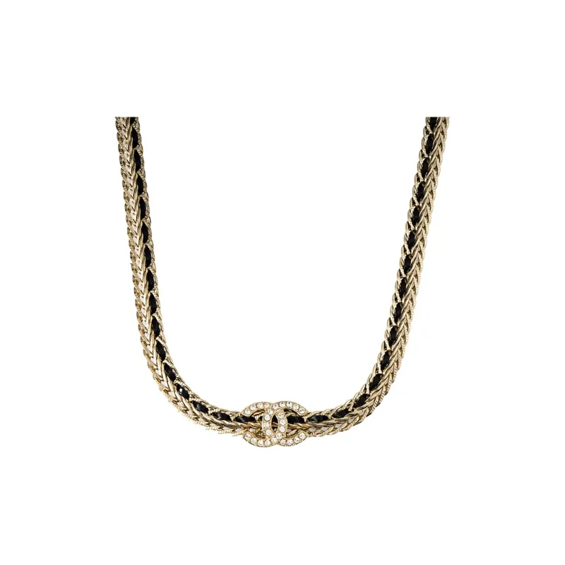 CHANEL Lambskin Necklaces Women's Black/Gold-0