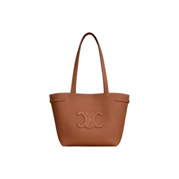 CELINE Grained Calfskin Small Tote Bags Shoulder Bags Women's Dark Brown