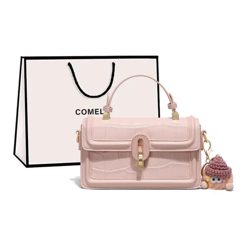 COMELY Cow Leather Patchwork Synthetic Leather One Shoulder Small Square Bag Handbag Regular Women's Pink