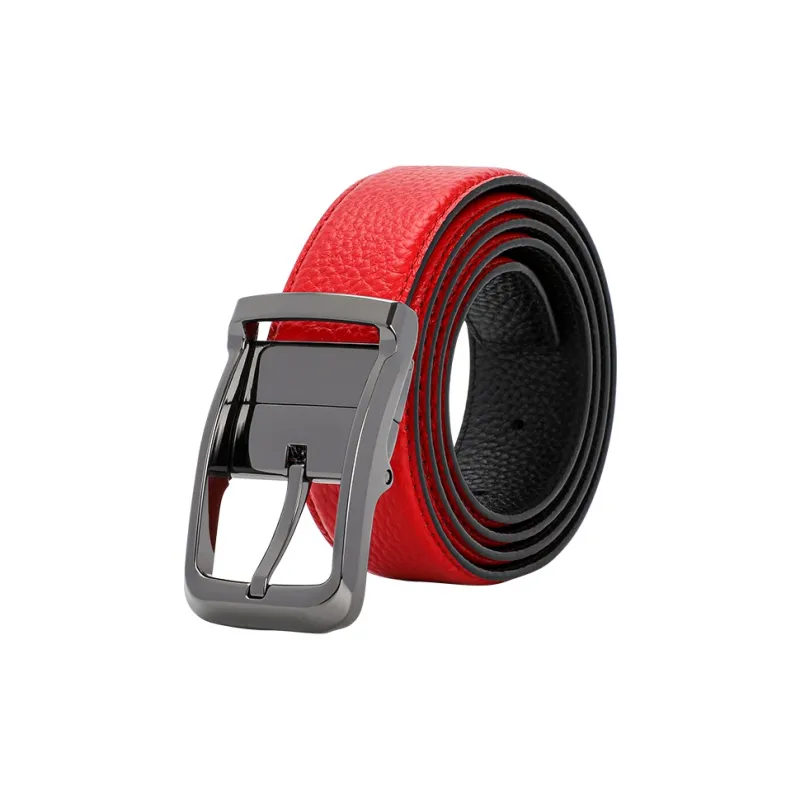 SHERIDan Zodiac Year Open Red Business Pin Buckle Cow Leather Belt Men's Red Width 3.5CM-2