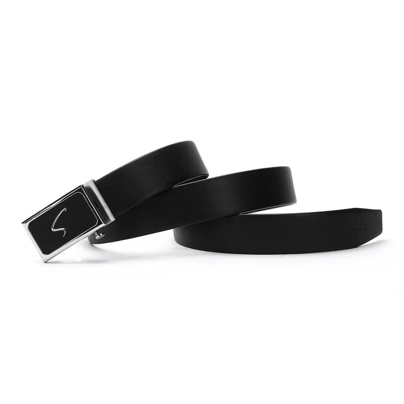 Satchi Sanduo Belt Men's Automatic Buckle Top Grain Cow Leather Steel Buckle Men's Belt Men's Black Width 3.4cm-2