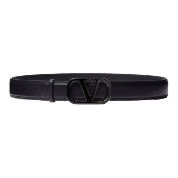 Valentino Logo Pattern Decoration Smooth Buckle Leather Belts Men's Black