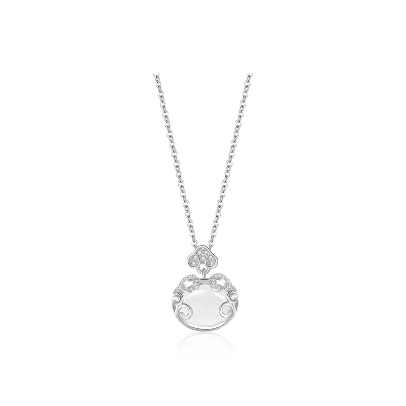 HOLLY RYAN Chalcedony New Chinese Style Ruyi Peace Lock Jade Necklace Women's-0