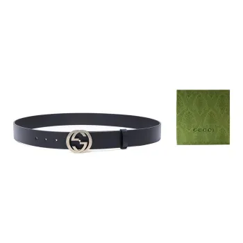 GUCCI Distressed Board Buckle Double GG Logo Leather Leather Belts Men's