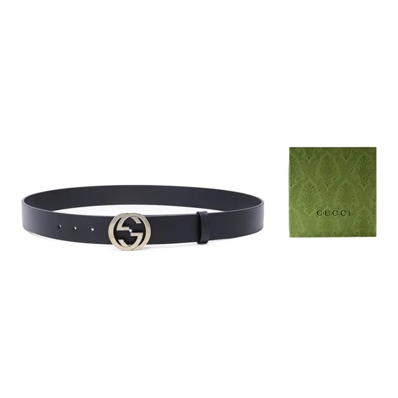 GUCCI Distressed Board Buckle Double GG Logo Leather Leather Belts Men's-0