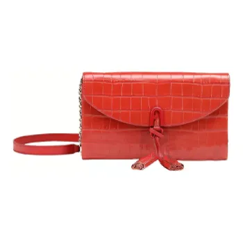 Furla Crocodile Embossed Genuine Leather Shoulder Bag Crossbody Bag Women's Red
